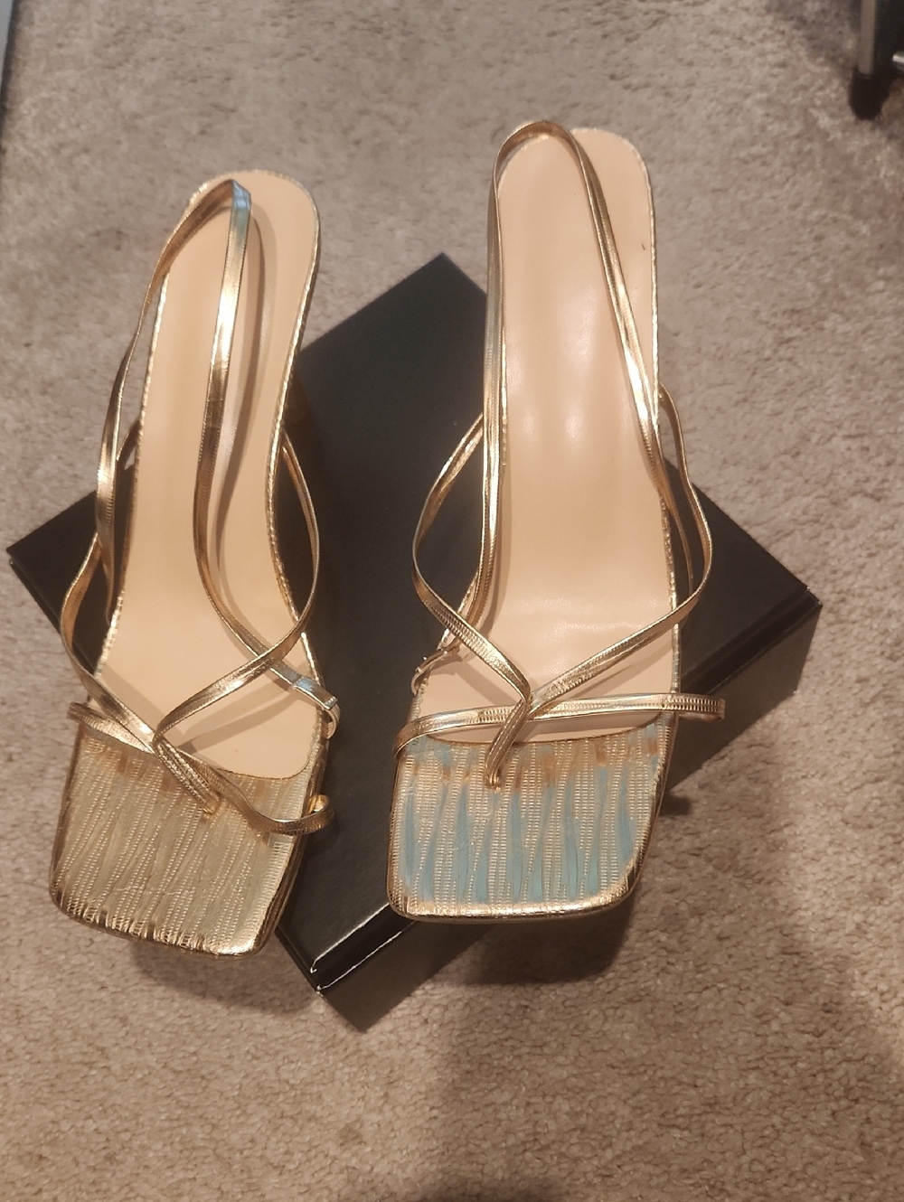 Metallic Gold Strappy Women's Mule Heels